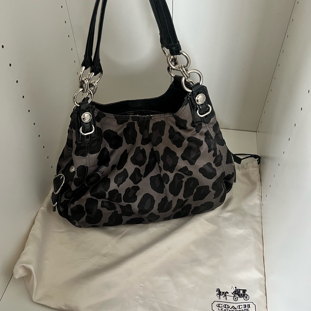 COACH Ocelot Print MIA MAGGIE Hobo Bag Gray & Black w/ Dust Bag
